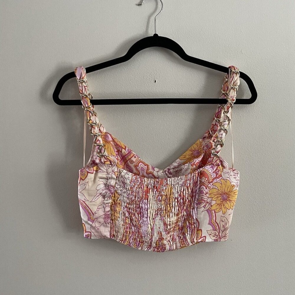 Zara Womn XS Paisley Satin Chain Straps V-Neck Faux Wrap The Sasha Crop Top NWOT - Picture 9 of 10
